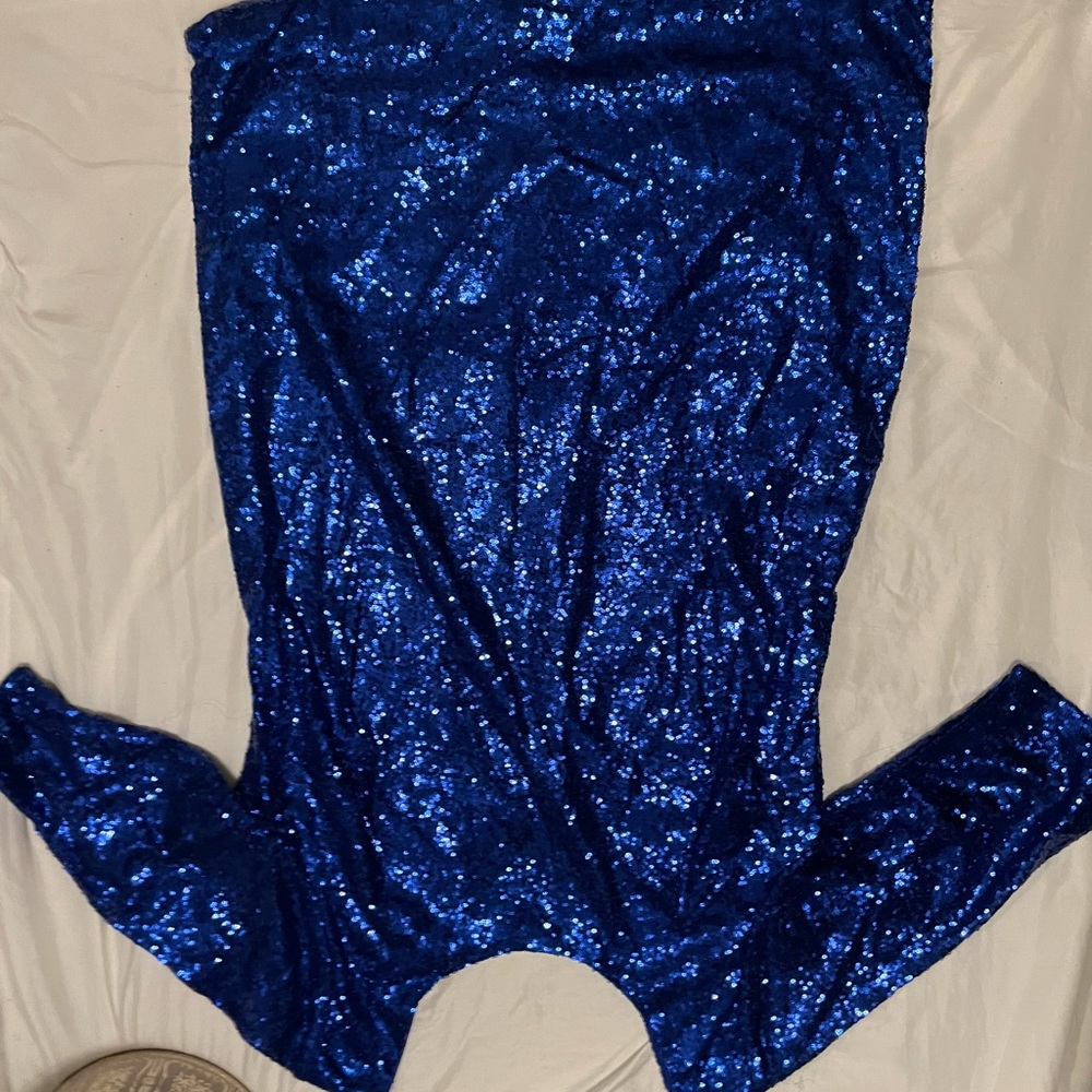 Plus-size blue shimmer dress.